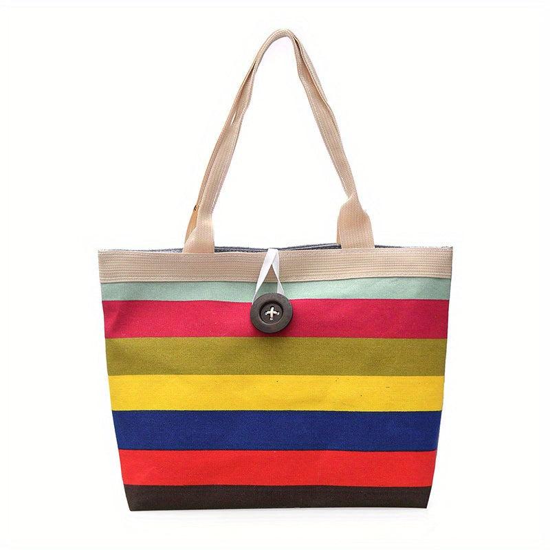 Large Capacity Colorful Striped Pattern Bag Handbag Women's Casual Storage Bag