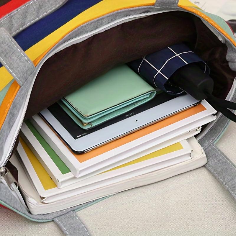 Large Capacity Colorful Striped Pattern Bag Handbag Women's Casual Storage Bag