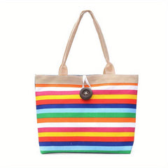 Large Capacity Colorful Striped Pattern Bag Handbag Women's Casual Storage Bag