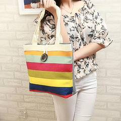 Large Capacity Colorful Striped Pattern Bag Handbag Women's Casual Storage Bag