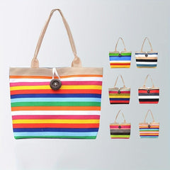 Large Capacity Colorful Striped Pattern Bag Handbag Women's Casual Storage Bag