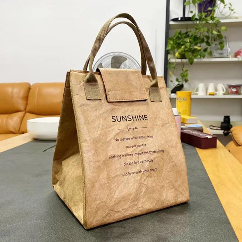Waterproof Paper Bento Bag for Lunch Box Insulation Office Worker Handbag