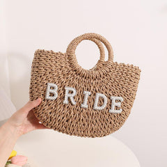 Straw Satchel Bag Bohemian Lightweight Woven Handbag