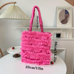 Lace Pleated Canvas Tote Bag Lightweight Shoulder Bag