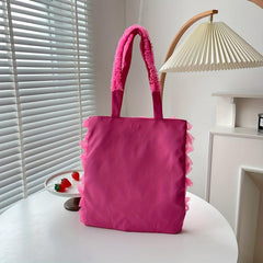 Lace Pleated Canvas Tote Bag Lightweight Shoulder Bag