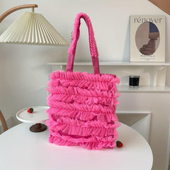 Lace Pleated Canvas Tote Bag Lightweight Shoulder Bag