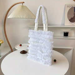 Lace Pleated Canvas Tote Bag Lightweight Shoulder Bag