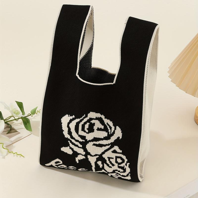 Retro Foldable Knitted Handbag for Women
