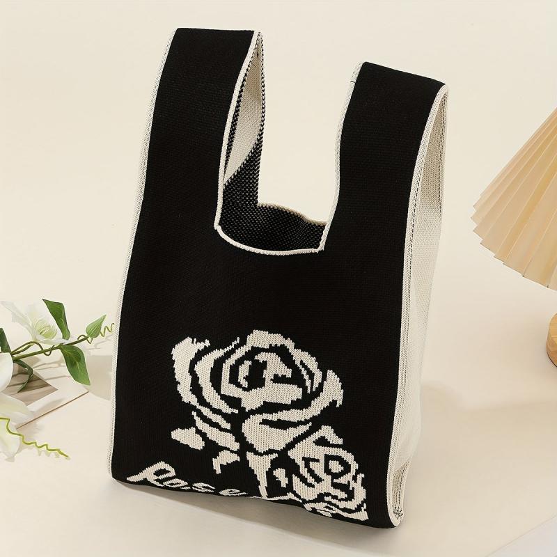 Retro Foldable Knitted Handbag for Women