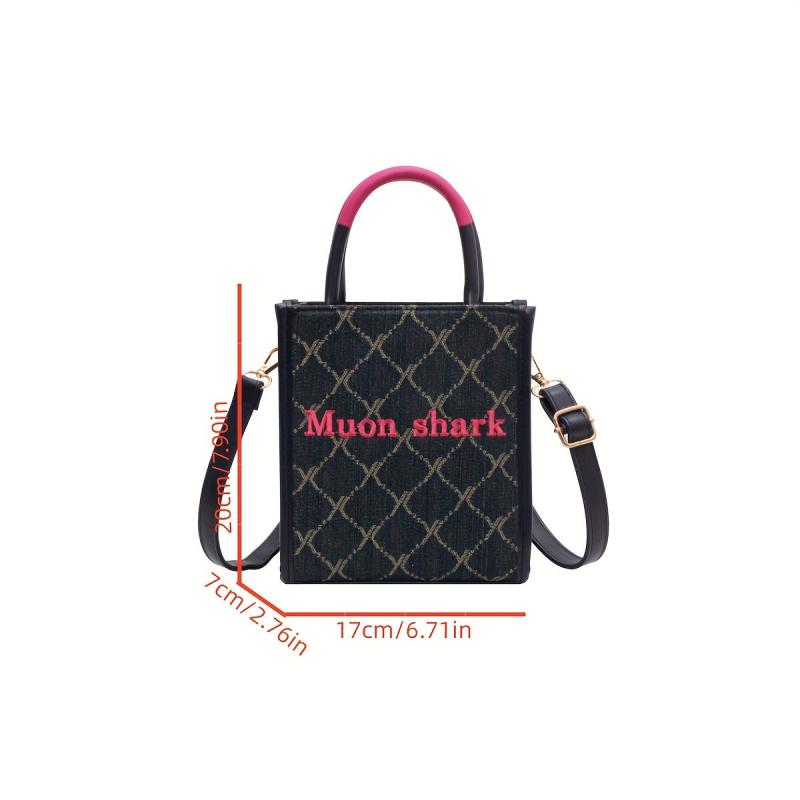 Plaid Tip Handle Crossbody Bag Canvas Lightweight Messenger Bag