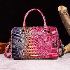 Crocodile Pattern Handbag Retro Leather Purse Women's Classic Boston Bag