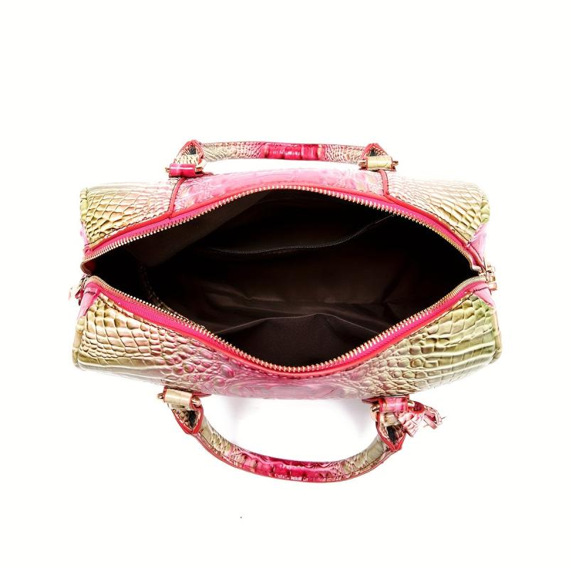 Crocodile Pattern Handbag Retro Leather Purse Women's Classic Boston Bag