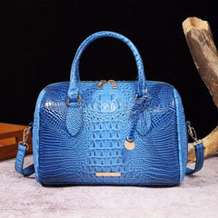 Crocodile Pattern Handbag Retro Leather Purse Women's Classic Boston Bag