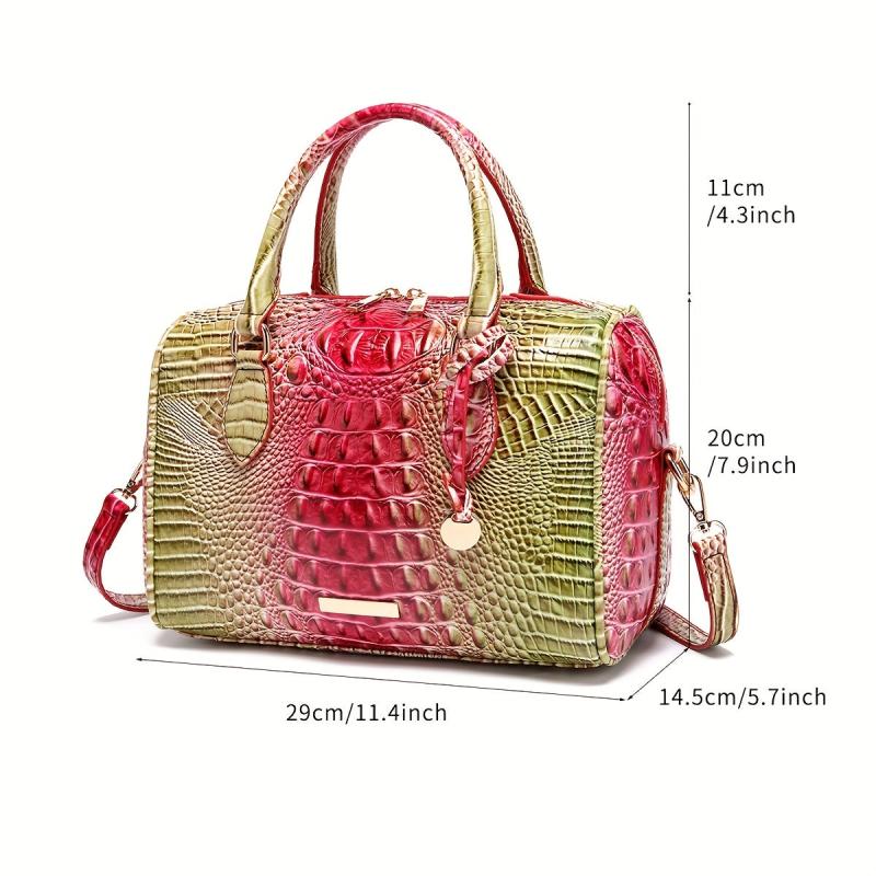 Crocodile Pattern Handbag Retro Leather Purse Women's Classic Boston Bag