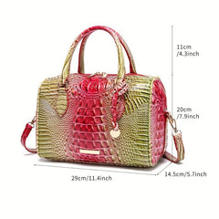 Crocodile Pattern Handbag Retro Leather Purse Women's Classic Boston Bag
