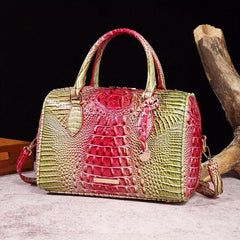 Crocodile Pattern Handbag Retro Leather Purse Women's Classic Boston Bag