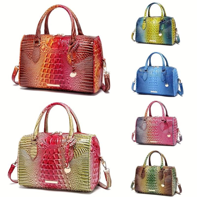 Crocodile Pattern Handbag Retro Leather Purse Women's Classic Boston Bag