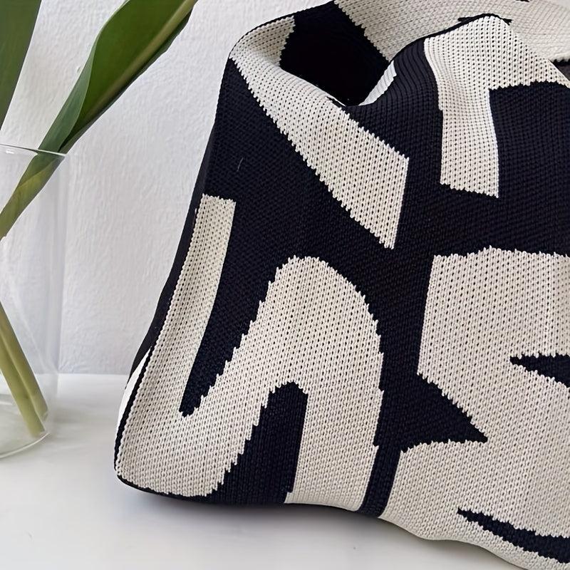 Letter Print Knit Handbag Shoulder Bag Women's Tote Bag
