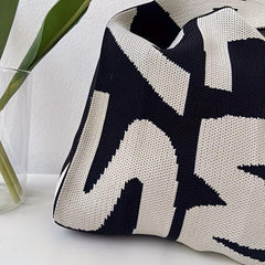 Letter Print Knit Handbag Shoulder Bag Women's Tote Bag