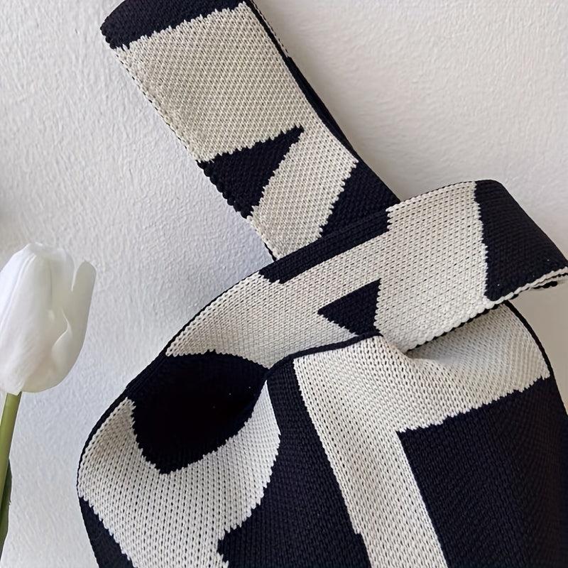 Letter Print Knit Handbag Shoulder Bag Women's Tote Bag