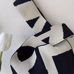 Letter Print Knit Handbag Shoulder Bag Women's Tote Bag