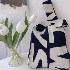 Letter Print Knit Handbag Shoulder Bag Women's Tote Bag