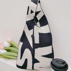 Letter Print Knit Handbag Shoulder Bag Women's Tote Bag