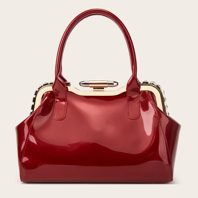 Metal Edge Artificial Patent Leather Large Satchel Bag
