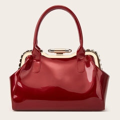 Metal Edge Artificial Patent Leather Large Satchel Bag