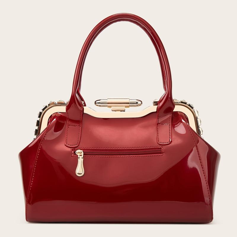 Metal Edge Artificial Patent Leather Large Satchel Bag
