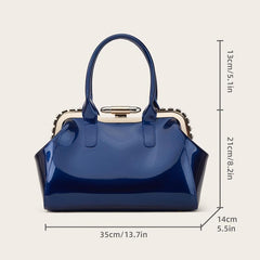 Metal Edge Artificial Patent Leather Large Satchel Bag