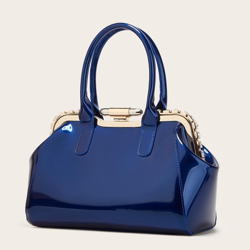 Metal Edge Artificial Patent Leather Large Satchel Bag