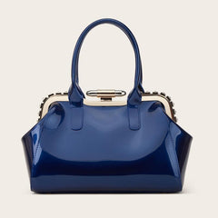 Metal Edge Artificial Patent Leather Large Satchel Bag