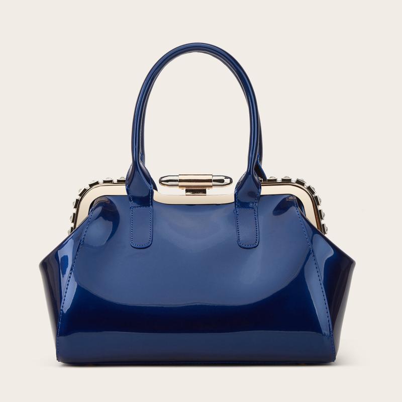 Metal Edge Artificial Patent Leather Large Satchel Bag