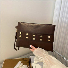 Zipper Clutch Purse PU Leather Textured Wristlet Wallet