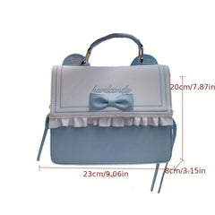 Bow Pleated Decor Square Backpack PU Leather Handheld School Bag