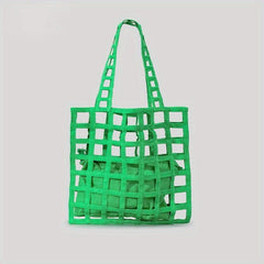 Hollow Plaid Shoulder Bag Straw Beach Storage Bag