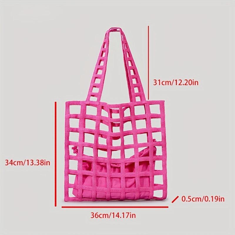 Hollow Plaid Shoulder Bag Straw Beach Storage Bag