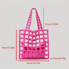 Hollow Plaid Shoulder Bag Straw Beach Storage Bag