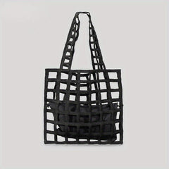 Hollow Plaid Shoulder Bag Straw Beach Storage Bag