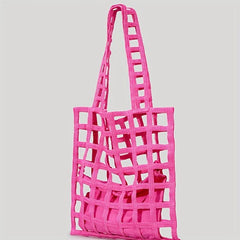Hollow Plaid Shoulder Bag Straw Beach Storage Bag