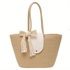 Boho Style Straw Woven Tote Bag Large Capacity Travel Beach Bag