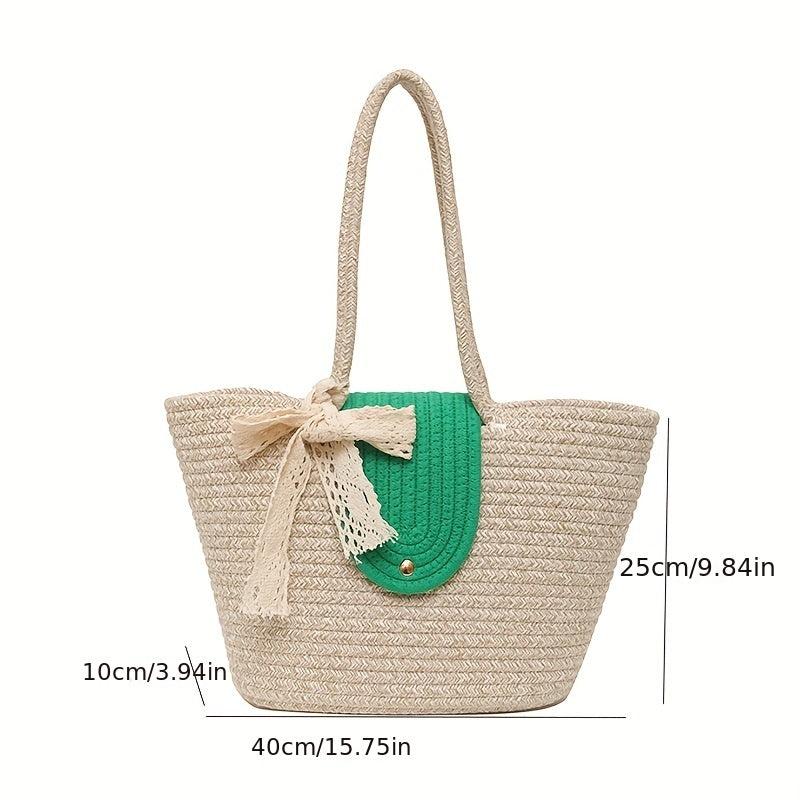 Boho Style Straw Woven Tote Bag Large Capacity Travel Beach Bag