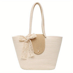 Boho Style Straw Woven Tote Bag Large Capacity Travel Beach Bag