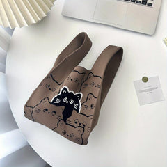 Colorful Cat Knitted Bag Lightweight Minimalist Satchel Bag