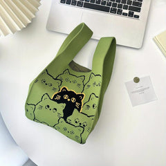 Colorful Cat Knitted Bag Lightweight Minimalist Satchel Bag