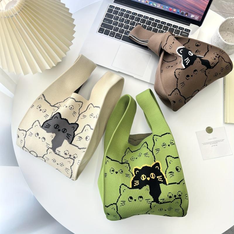 Colorful Cat Knitted Bag Lightweight Minimalist Satchel Bag