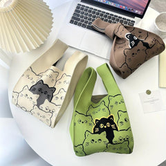 Colorful Cat Knitted Bag Lightweight Minimalist Satchel Bag