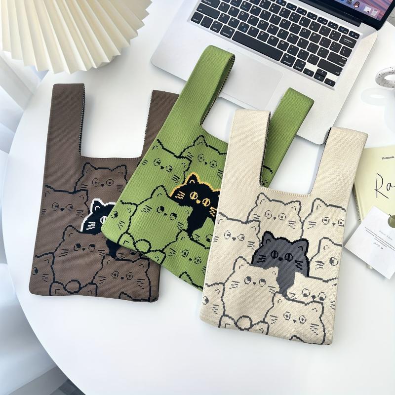 Colorful Cat Knitted Bag Lightweight Minimalist Satchel Bag
