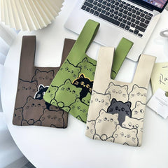 Colorful Cat Knitted Bag Lightweight Minimalist Satchel Bag